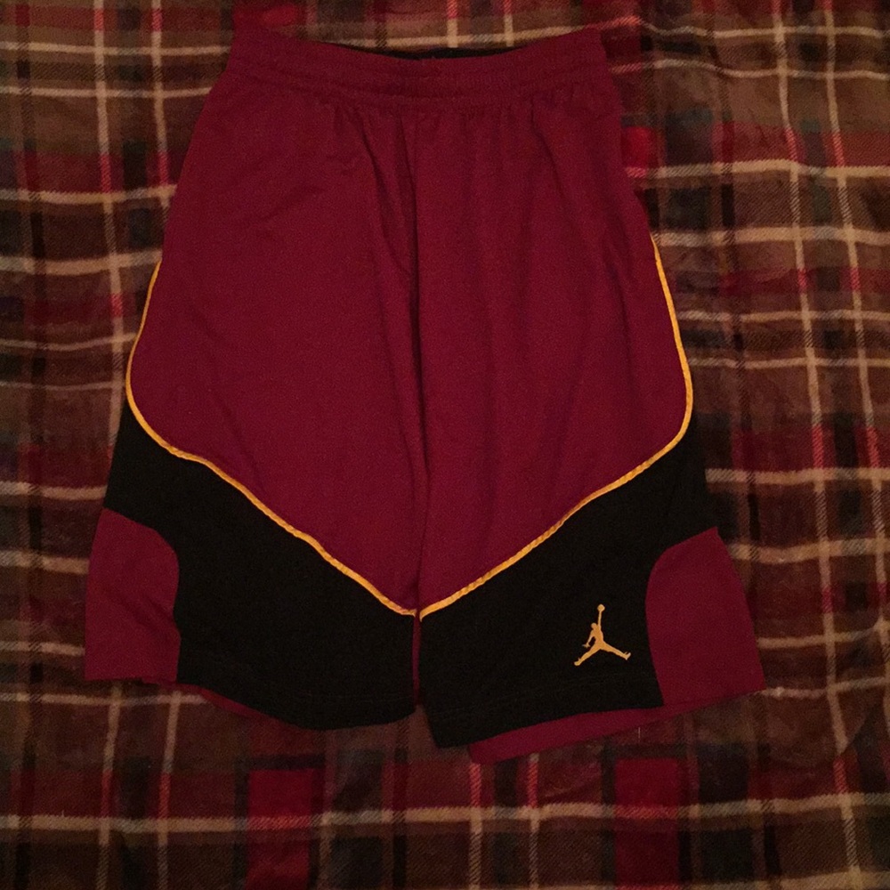 Maroon and gold Jordan shorts
